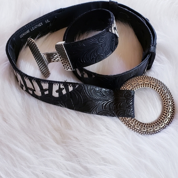 Genuine Leather Zebra Pattern Western Belt Silver - Picture 2 of 8